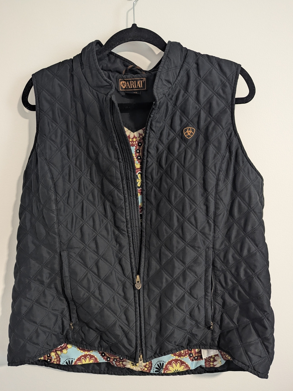 Ariat Black Quilted Equestrian Diamond-Pattern Vest Women's XL